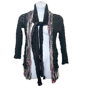 Vintage Concept open tunic cardigan sweater built in scarf size large artsy boho